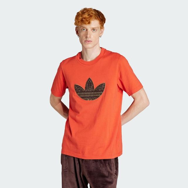 【adidas 愛迪達】上衣 男款 短袖上衣 運動 三葉草 亞規 APPLIQUE TEE 橘 IS5278