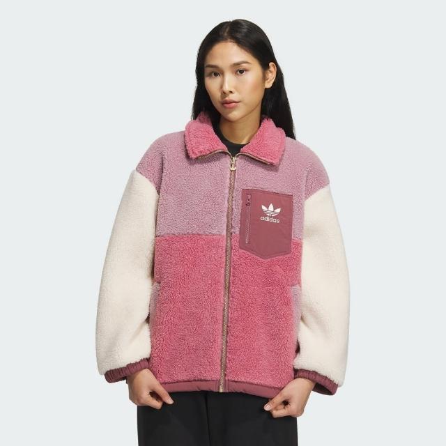 【adidas 愛迪達】外套 女款 運動外套 三葉草 SHERPA JKT W 粉紫 IN0988