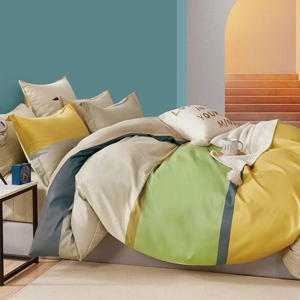 【LAMINA】加大 卡司印象-綠 純棉四件式兩用被套床包組