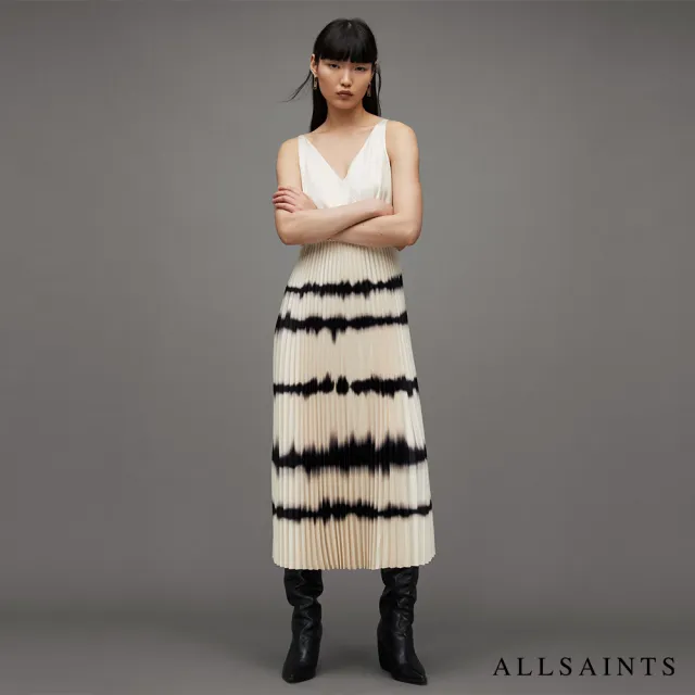 【ALLSAINTS】CURTIS 兩件式中長版洋裝CHALK WHITE/BLACK WD072X 雙11(常規版型)