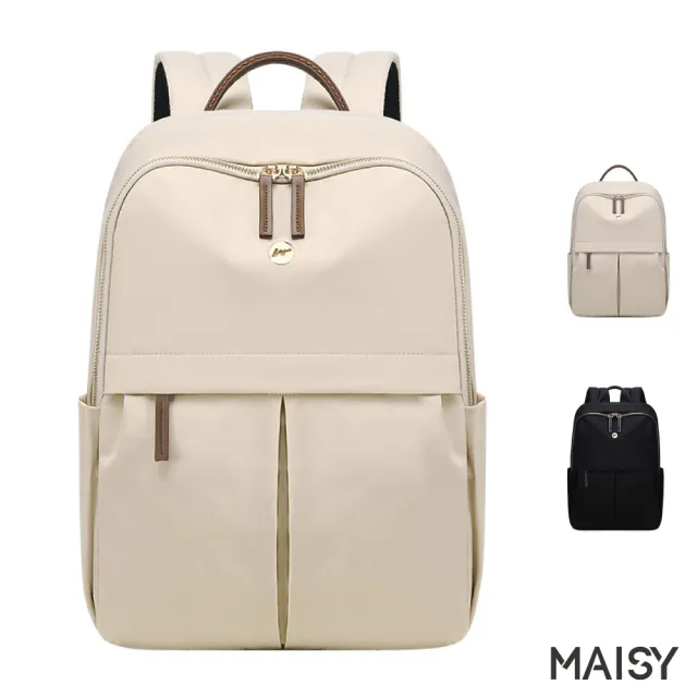 【MAISY】時尚輕便尼龍大容量優雅雙肩包(現+預  黑色／米色)