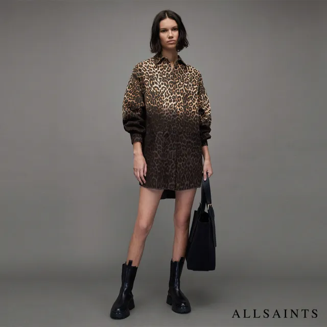 【ALLSAINTS】LILY 印花短洋裝ANIMAL BROWN WD162Z(寬鬆版型)