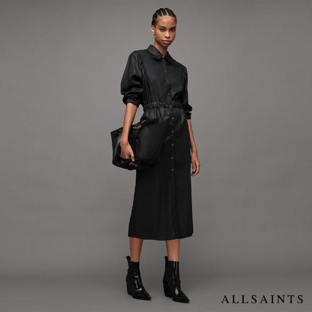 【ALLSAINTS】OSA 漆皮牛仔中長版洋裝Black WD153Z(常規版型)