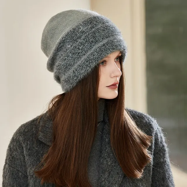 【Acorn 橡果】韓系撞色針織毛帽防曬機能帽月子帽保暖帽1755(灰色)