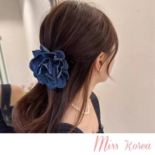 【MISS KOREA】韓國設計超大牛仔花朵輕奢寶石珍珠造型髮夾 鴨嘴夾 盤髮夾(寶石髮夾 珍珠髮夾)