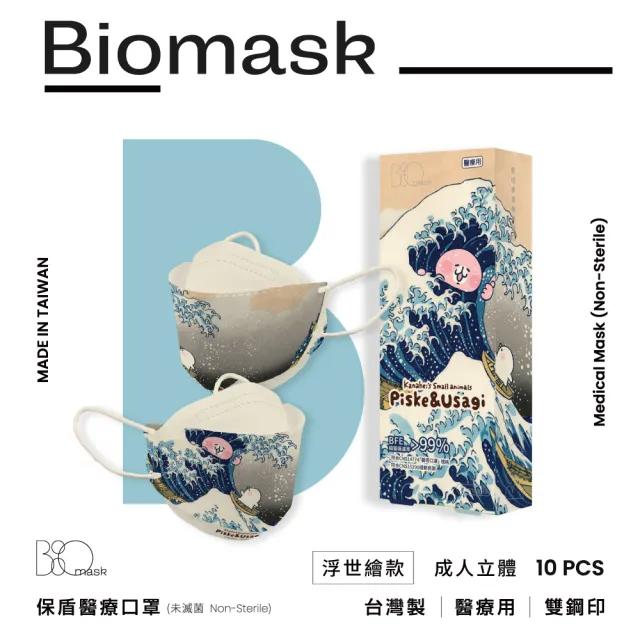 【BioMask杏康安】四層口罩-荒唐世界博物館-浮世繪（奶茶色）10入/盒(醫療級、台灣製造)
