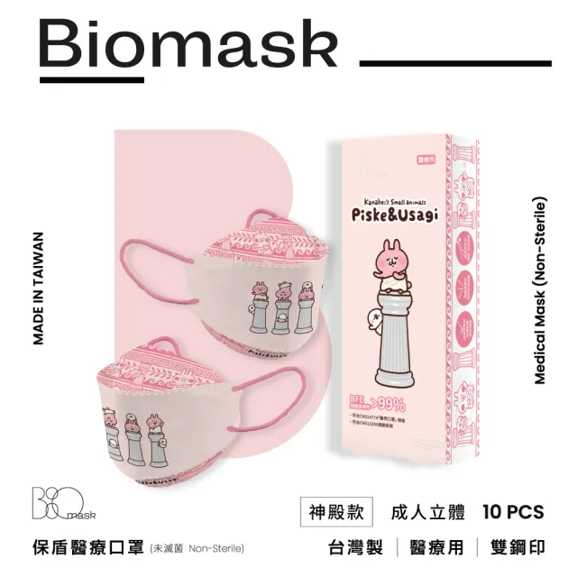 【BioMask杏康安】四層口罩-荒唐世界博物館-神殿（粉底）10入/盒(醫療級、台灣製造)