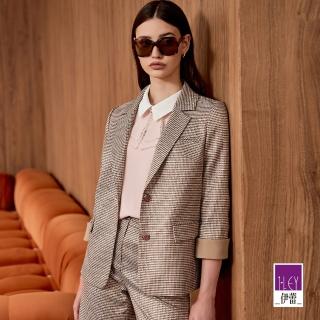 【ILEY 伊蕾】高質感千鳥織蔥格紋造型西裝外套(卡其色；M-XL；1224024751)