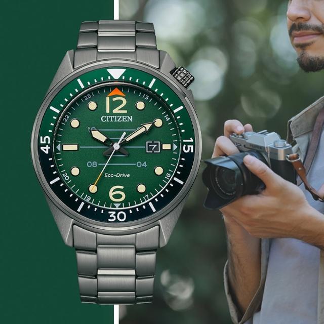 【CITIZEN 星辰】光動能潛水風格手錶-綠 送禮 禮物 推薦(AW1717-81X)