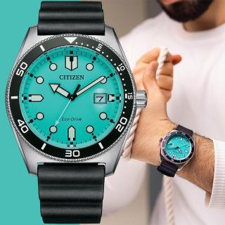 【CITIZEN 星辰】光動能潛水風格手錶-湖水綠 男錶 送禮 推薦(AW1760-14X)