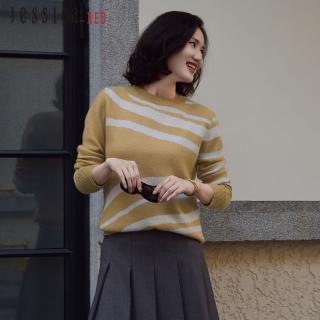 【EPISODE】百搭羊絨混紡斑馬紋圓領毛衣125352（駝）