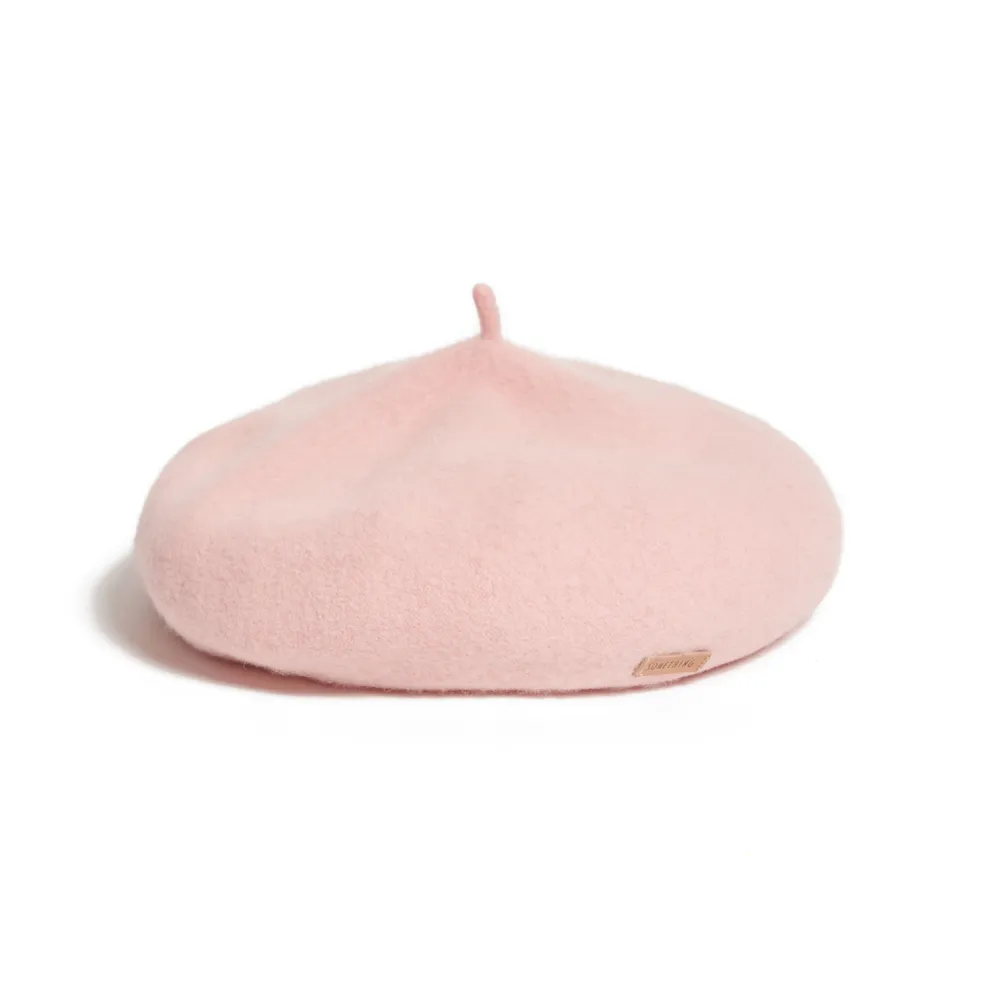 【SOMETHING】女裝 基本素色貝雷帽(淺粉紅)