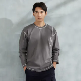 【JEEP】男裝 跳色線條厚磅長袖T恤(灰)