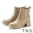【TAS】真皮鋸齒厚底切爾西短靴(淺棕)