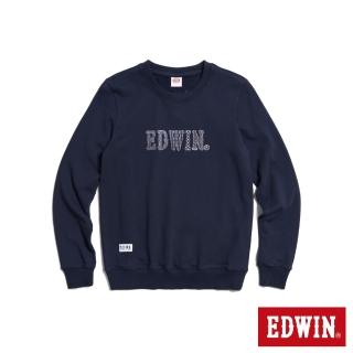 【EDWIN】女裝 再生系列 CORE 刺仔繡拼布LOGO厚長袖T恤(丈青色)