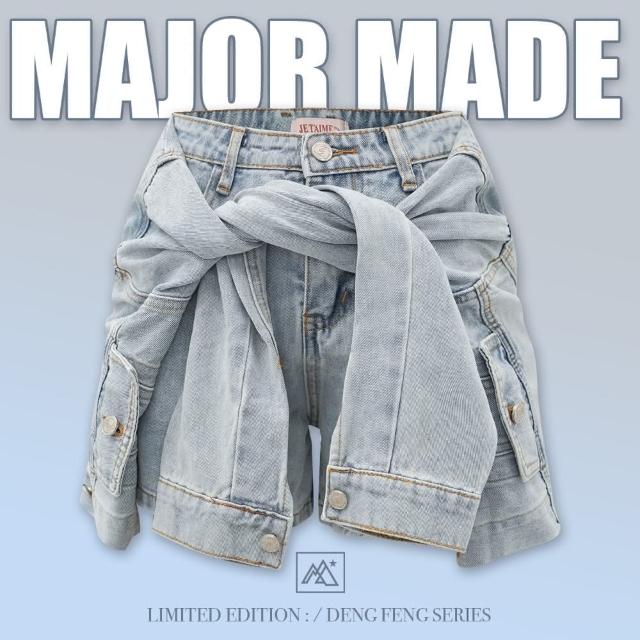 【MAJOR MADE】假兩件綁帶牛仔短褲