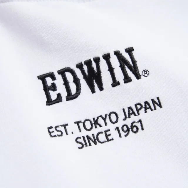 【EDWIN】男裝 經典小W繡厚長袖T恤(白色)