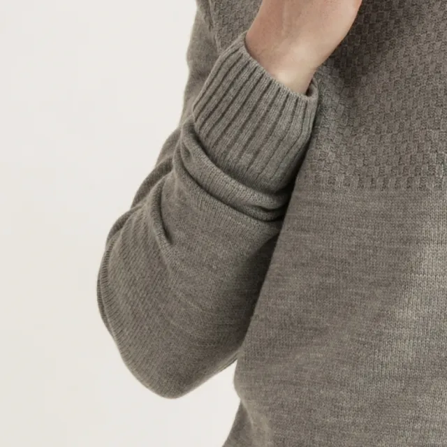 【Arnold Palmer 雨傘】男裝-寬版羅紋邊圓領編織毛衣(灰色)
