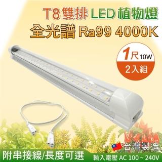 【築光坊】2入組 T8 雙排加強型 1尺10W 全光譜 植物燈 台灣製(附串接線 4000K Ra99 植物生長燈 支架燈)