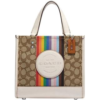 【COACH】Dempsey Tote 22 白x彩虹織紋布滿版小款手提斜揹包