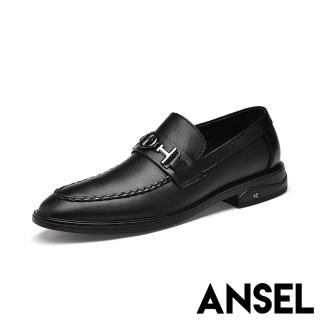 【ANSEL】真皮休閒鞋/真皮英倫風十字架馬銜釦造型商務休閒鞋-男鞋(黑)