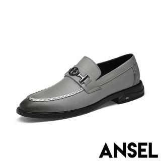 【ANSEL】真皮休閒鞋/真皮英倫風十字架馬銜釦造型商務休閒鞋-男鞋(灰)