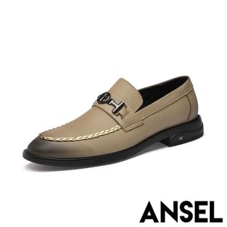 【ANSEL】真皮休閒鞋/真皮英倫風十字架馬銜釦造型商務休閒鞋-男鞋(卡其)