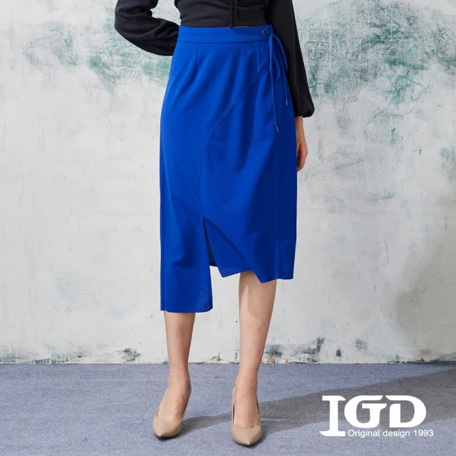 IGD 英格麗 網路獨賣款-弧形線條綁帶長裙(藍色)