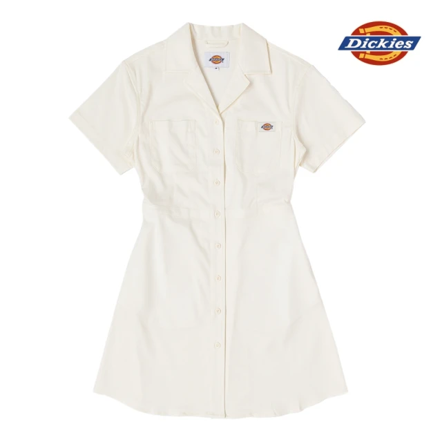 Dickies 女款米白色斜紋收腰設計工裝風連身短裙｜DK011624C48