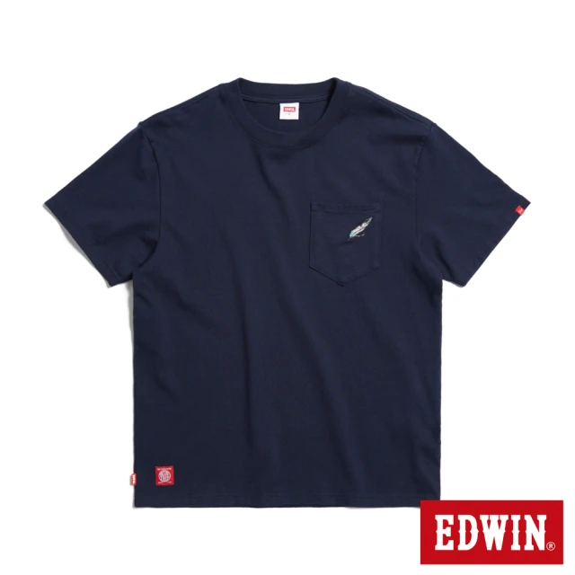 EDWINEDWIN 男裝 寬版口袋羽毛銀飾造型繡花短袖T恤(丈青色)