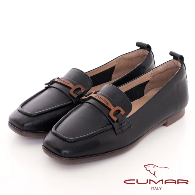 CUMAR 全皮革裝飾樂福鞋(黑色)