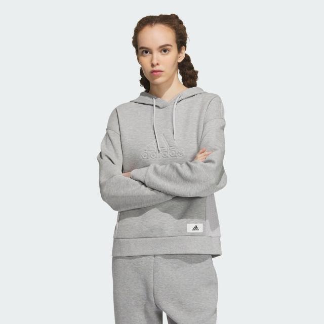 【adidas 愛迪達】上衣 女款 長袖上衣 帽T 運動 亞規 LOUNGE  HOODY 灰 IP0754