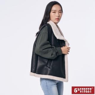 【5th STREET】女裝個性皮革毛絨背心-黑色