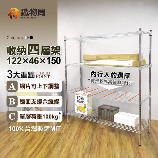 【IRON BUREAU 鐵物局】122X46X150cm四層架100%MIT(電鍍銀/烤漆黑-收納層架/展示架/貨架)