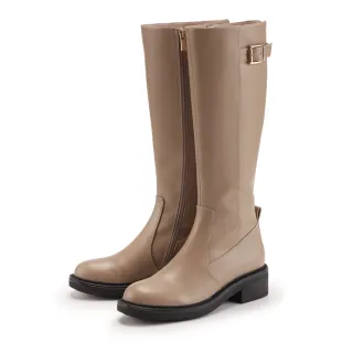 【ORIN】率性飾釦真皮粗跟長靴(可可)