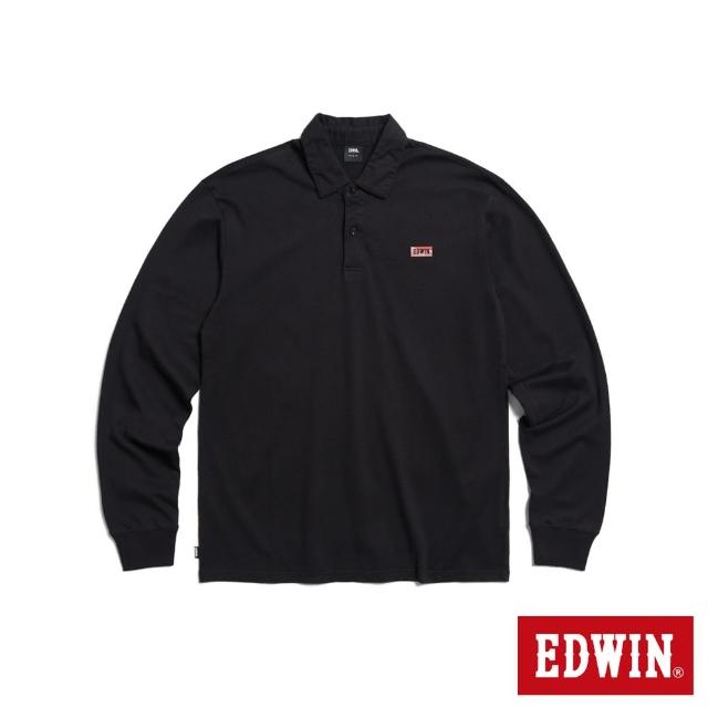 【EDWIN】男裝 小LOGO薄長袖POLO衫(黑色)