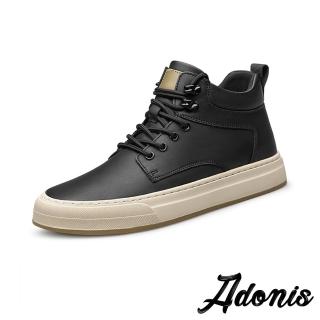 【Adonis】真皮休閒鞋 中筒休閒鞋/真皮潮流復古內增高設計中筒休閒鞋-男鞋(黑)