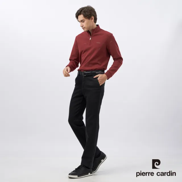 【pierre cardin 皮爾卡登】商務休閒 男款 高領印花長袖上衣-紅色(5235291-78)