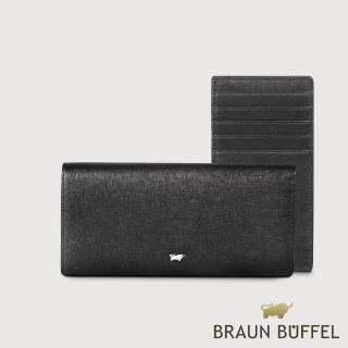 【BRAUN BUFFEL 德國小金牛】臺灣總代理 欣娜 18卡兩折長夾-黑色(BF820-631-BK)