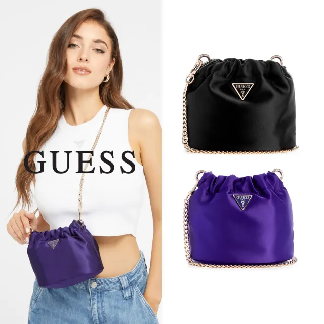 【GUESS】經典LOGO束口肩背水桶包(兩色任選)