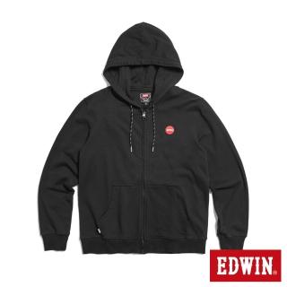【EDWIN】男裝 紅日繡花LOGO連帽拉T外套(黑色)
