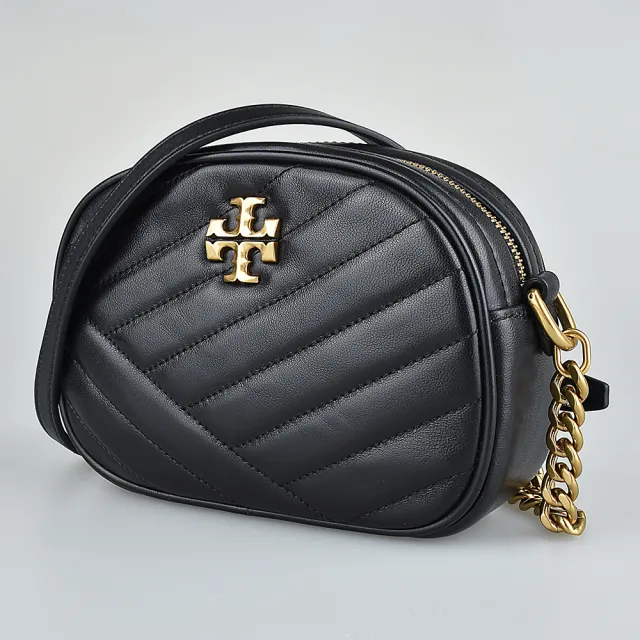 TORY BURCH】TORY BURCH KIRA CHEVRON經典雙T LOGO絎縫設計羊皮拉鍊斜