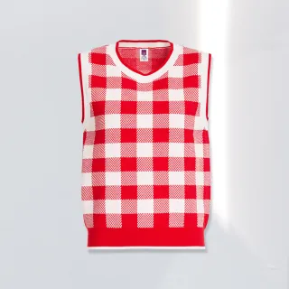 【ILEY 伊蕾】俏皮圓領滾邊紅白格紋縲縈針織背心(紅色；M-XL；1224345002)