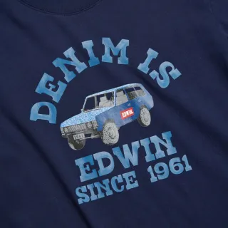 【EDWIN】男裝 丹寧吉普車長袖T恤(丈青色)