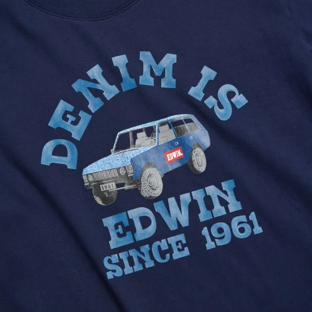 【EDWIN】男裝 丹寧吉普車長袖T恤(丈青色)