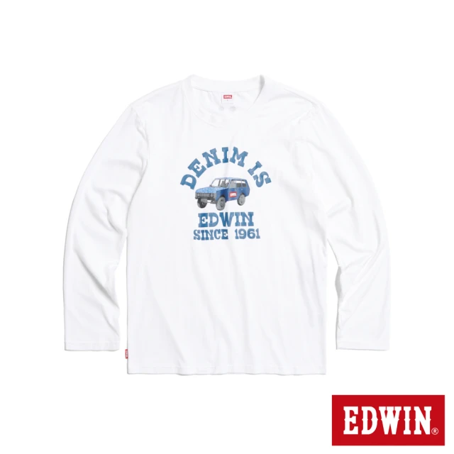 【EDWIN】男裝 丹寧吉普車長袖T恤(米白色)