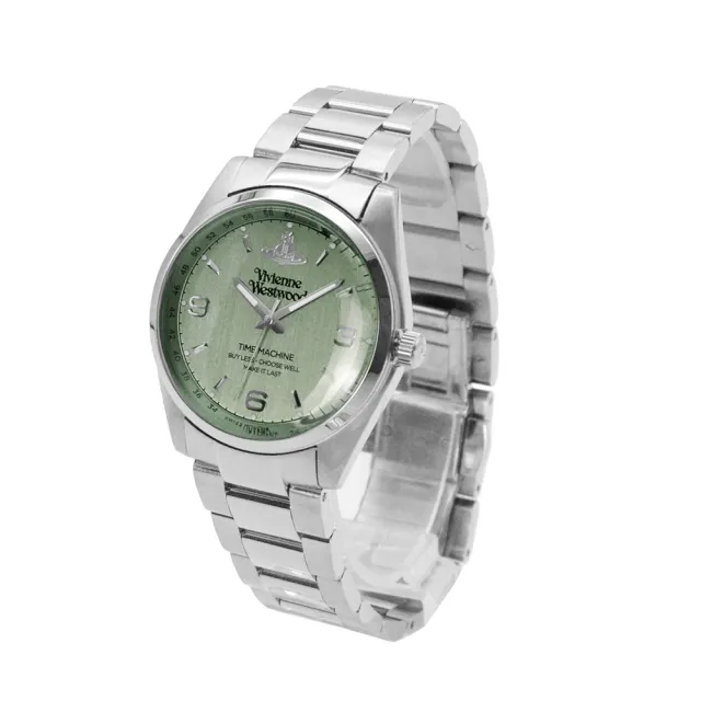 【Vivienne Westwood】銀框 軍綠色面 銀色鋼帶 經典手錶 女錶 36mm 母親節(VV274GRSL)