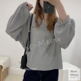 【Want-Meow】90公斤可穿/簡約束口螺紋長袖針織上衣(長袖上衣/針織上衣/大碼/大尺碼/加大碼/孕婦裝)