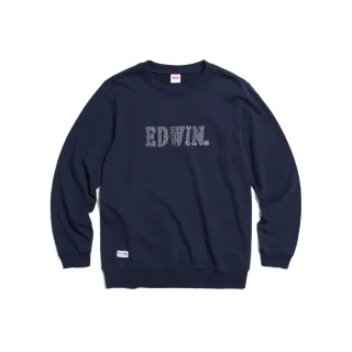 【EDWIN】男裝 再生系列 CORE 刺仔繡拼布LOGO厚長袖T恤(丈青色)