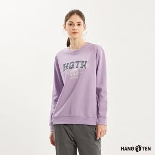 【Hang Ten】女裝-雙面布保暖HGTN休閑印花大學T(淺粉紫)